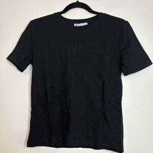Zara Womens Black Crew‎ Neck Short Sleeve Pocket T-Shirt Top Size S